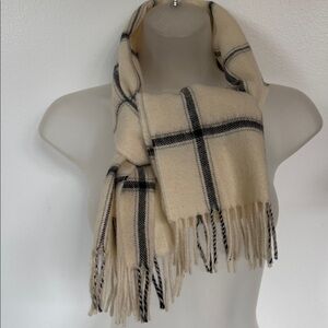 Stafford Lambswool Scarf - Cream and Black Plaid  Pattern.